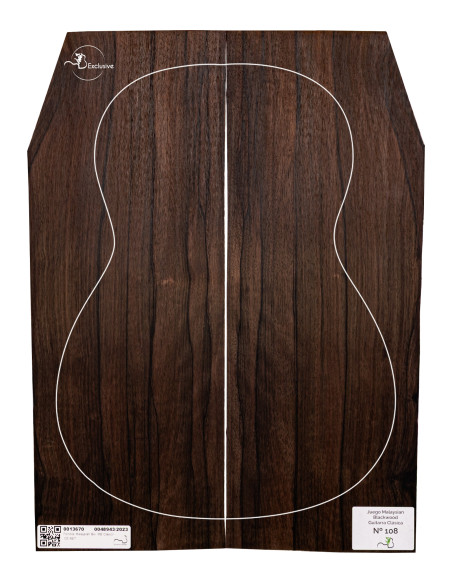 Juego Malaysian Blackwood guitarra clásica MB Exclusive Nº108, vista cenital — Maderas Barber