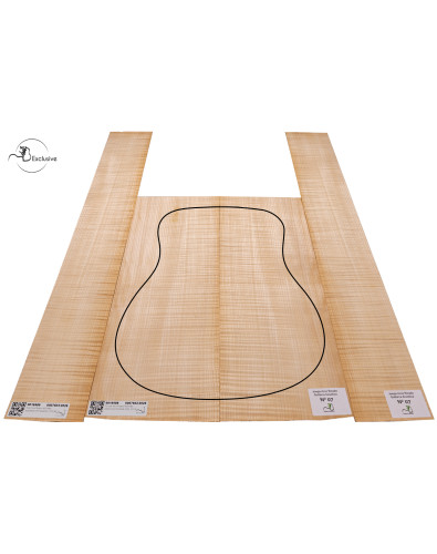 Juego Arce Rizado guitarra acústica MB Exclusive Nº7, vista cenital — Maderas Barber 2