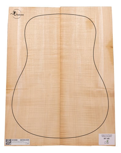 Curly Maple acoustic guitar set MB Exclusive No.6, top view — Maderas Barber