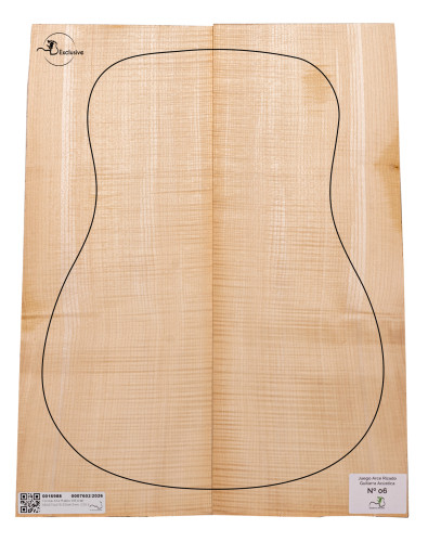 Jeu Érable Ondé guitare acoustique MB Exclusive N°6, vue de dessus — Maderas Barber