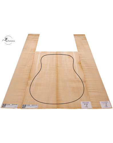 Curly Maple acoustic guitar set MB Exclusive No.6, top view — Maderas Barber 2