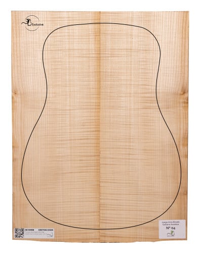 Juego Arce Rizado guitarra acústica MB Exclusive Nº4, vista cenital — Maderas Barber
