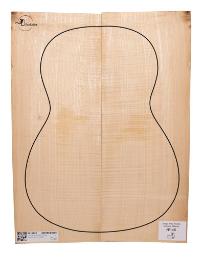 Juego Arce Rizado guitarra clásica MB Exclusive Nº6, vista cenital — Maderas Barber