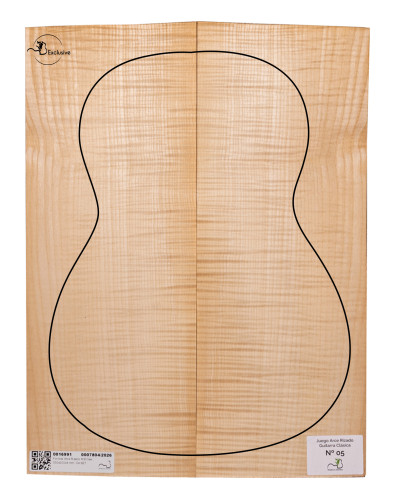 Jeu Érable Ondé guitare classique MB Exclusive N°5, vue de dessus — Maderas Barber
