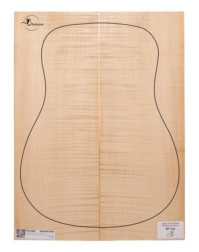 Jeu Érable Ondé guitare acoustique MB Exclusive N°3, vue de dessus — Maderas Barber