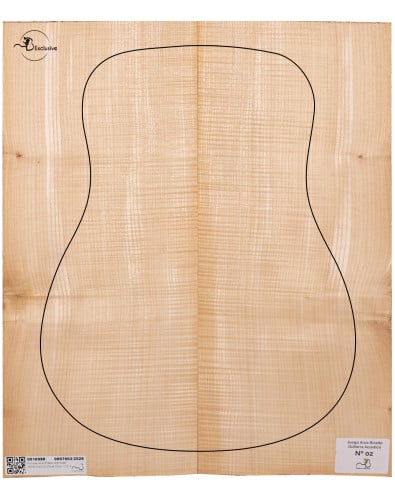 Juego Arce Rizado guitarra acústica MB Exclusive Nº2, vista cenital — Maderas Barber
