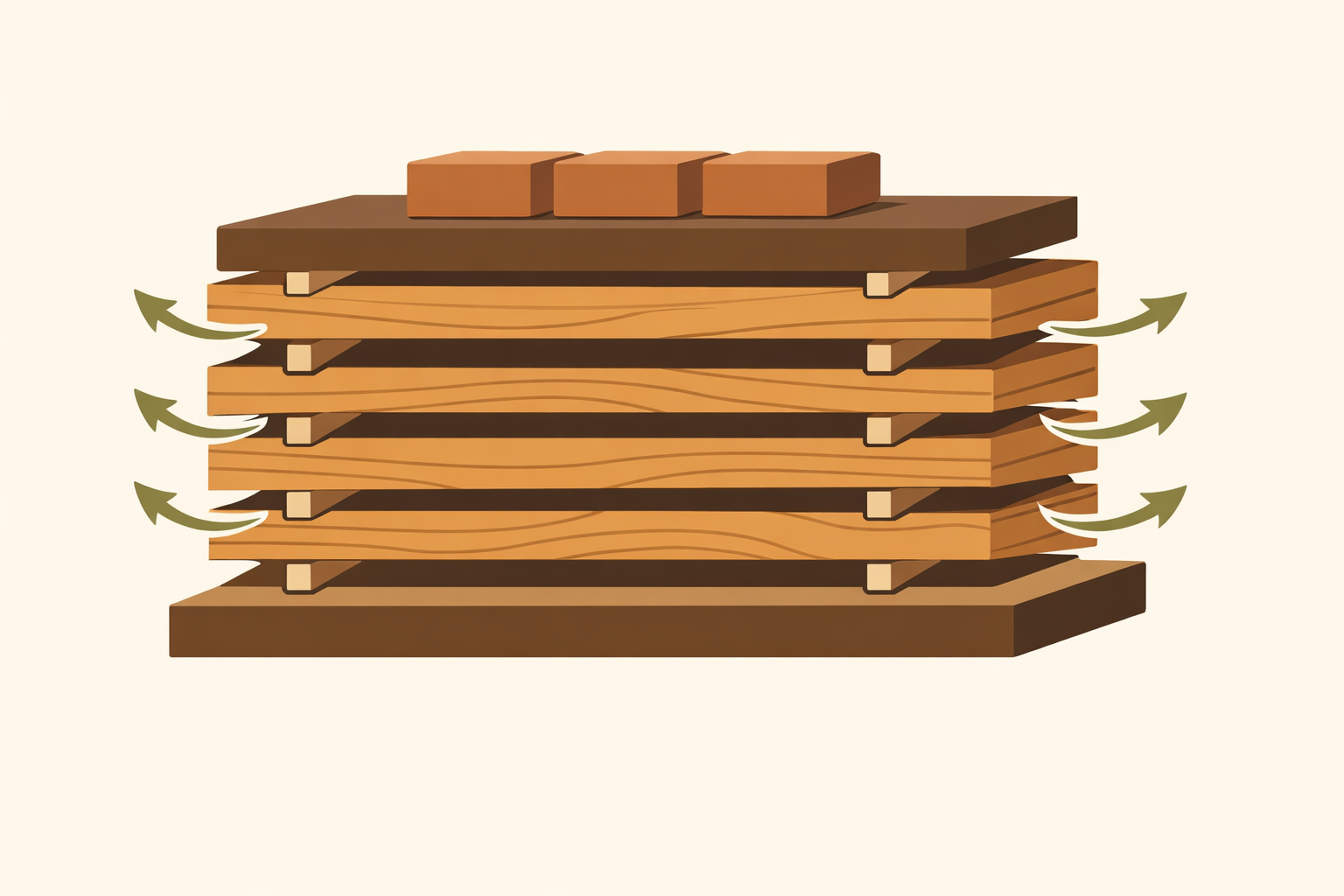 Correct wood stacking with stickers for air drying